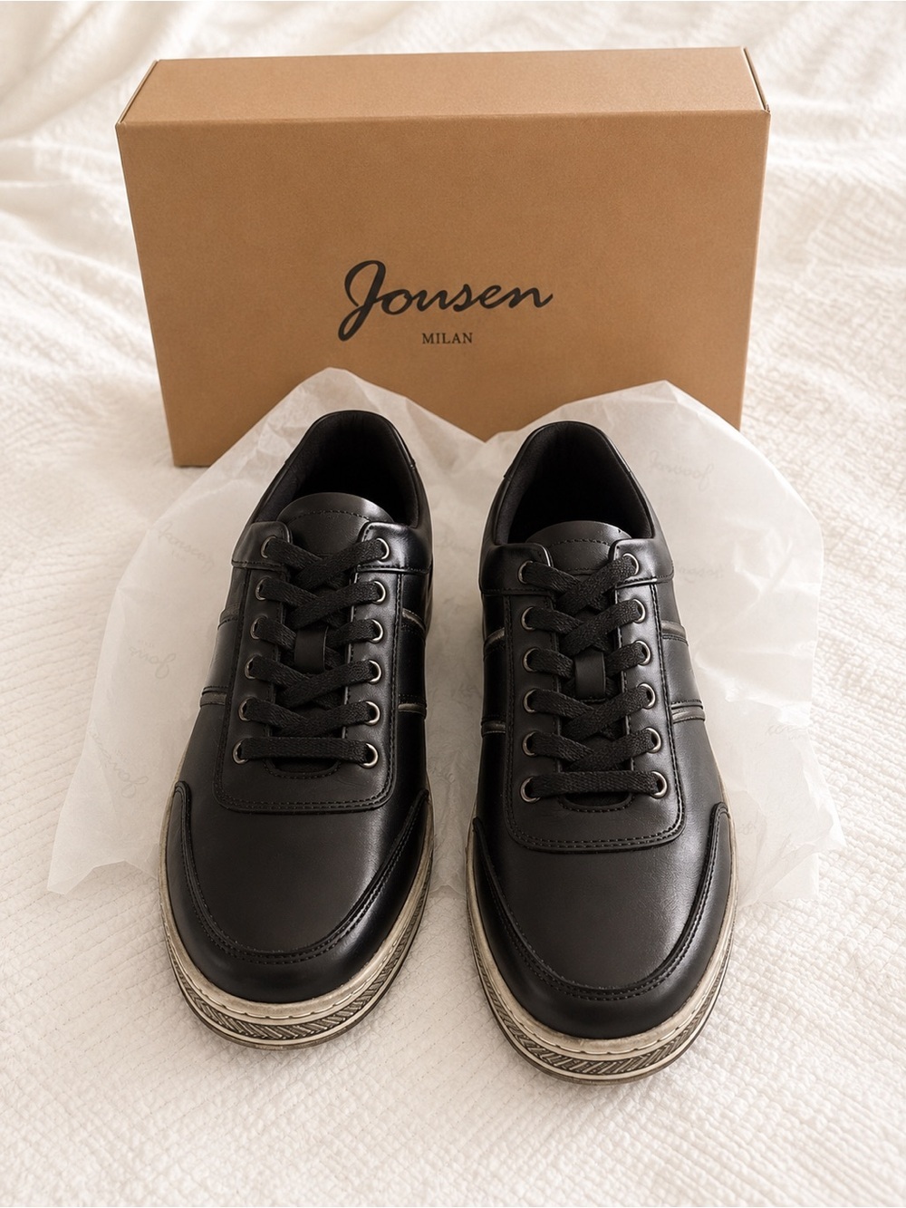 Men's Black Leather Casual Sneakers